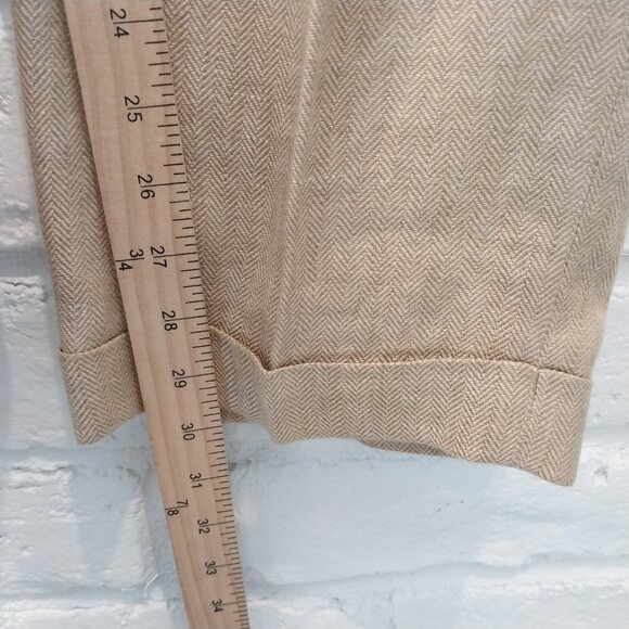 346 Brooks Brothers 100% Linen Pants Men 32x30 Dark Beige Tan Herringbone Cuffed - Picture 11 of 13